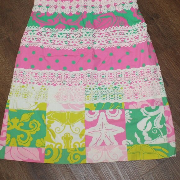 Womens Lilly Pulitzer Vintage Pink Green Patchwork Lace Strapless Dress Preppy 8 - Picture 4 of 4